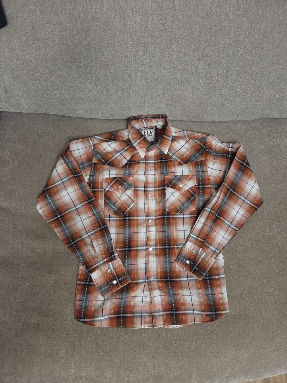 Ely Cattleman Boy's Orange and White Plaid Western Shirt, Medium